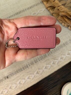 Coach Dusty Rose shimmer Pebbled Leather Tag Keychain with Coach ball chain